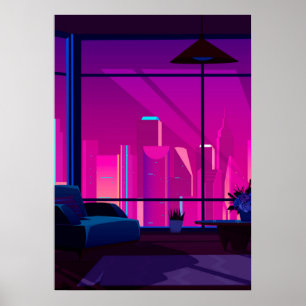 Synthwave Neon City: terrace, penthouse Poster