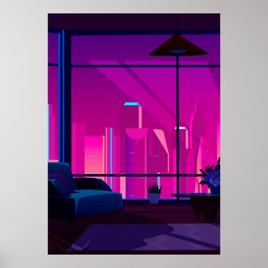 Synthwave Neon City: terrace, penthouse Poster | Zazzle.com