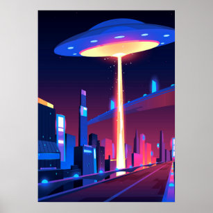 Synthwave Neon City: UFO Poster
