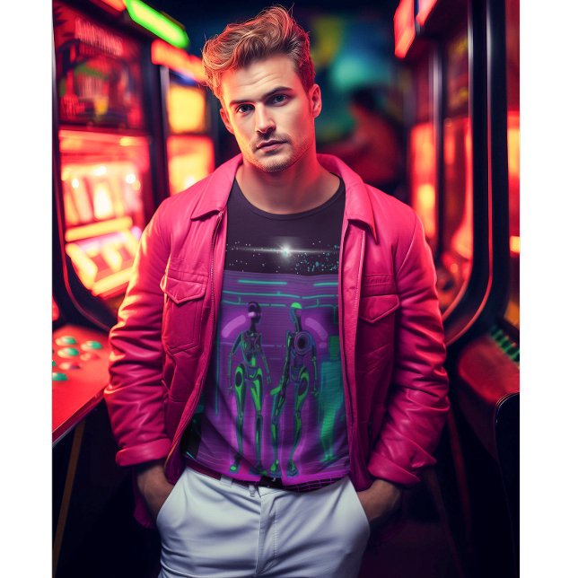 Synthwave Neon Robotic Graphic T-Shirt (Creator Uploaded)