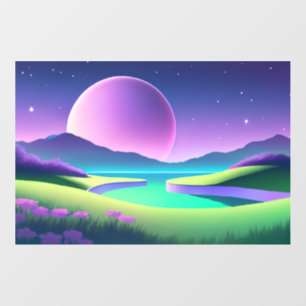 Synthwave Night: Neon Lake and Giant Pink Moon Wall Decal