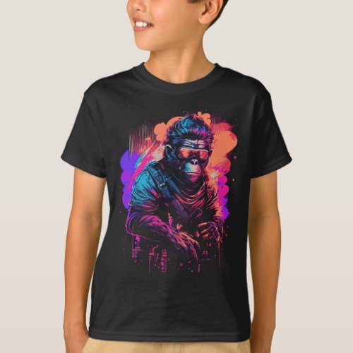 Synthwave Ninja Monkey T_Shirt
