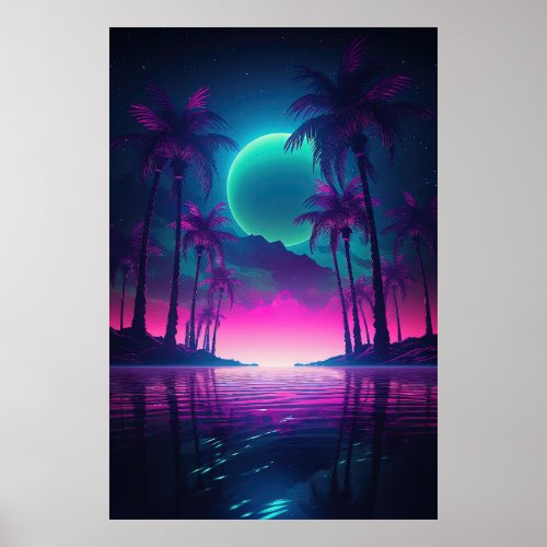 Synthwave Oasis A Nighttime Escape to Paradise Poster