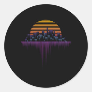 Synthwave Outrun Vaporwave City Aesthetic Classic Round Sticker