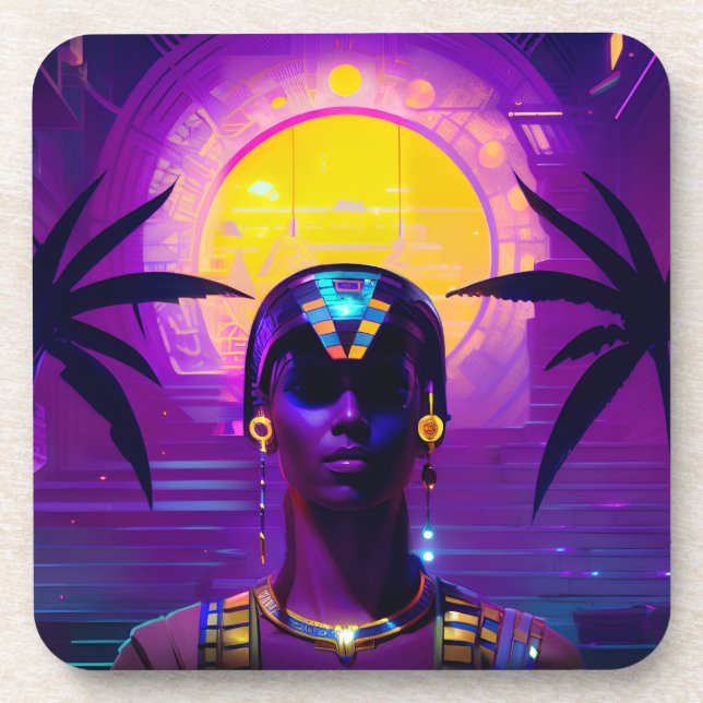 Synthwave Pharaoh Beverage Coaster (Front)
