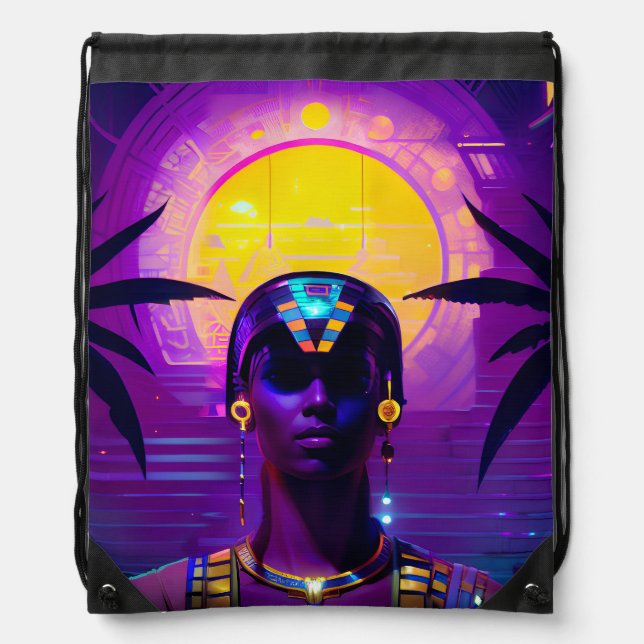 Synthwave Pharaoh Drawstring Bag (Front)
