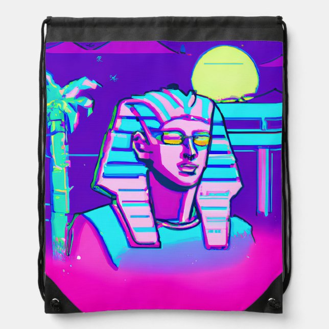 Synthwave Pharaoh Drawstring Bag (Front)