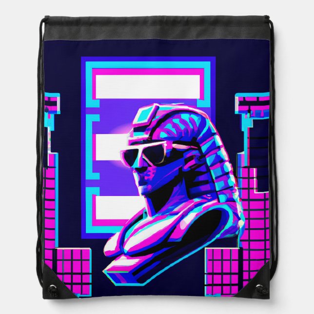 Synthwave Pharaoh Drawstring Bag (Front)