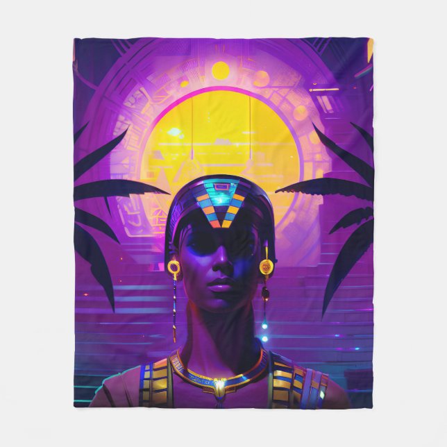 Synthwave Pharaoh Fleece Blanket (Front)