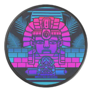 Synthwave Pharaoh Hockey Puck by spiritswitchboard at Zazzle