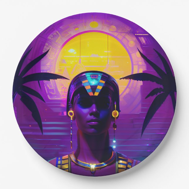 Synthwave Pharaoh Paper Plates (Front)