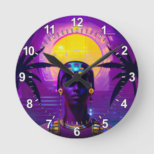 Synthwave Pharaoh Round Clock