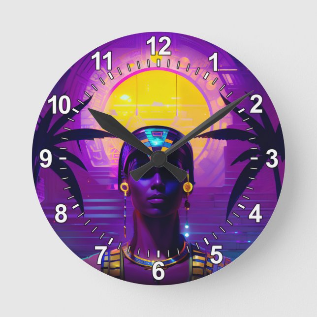 Synthwave Pharaoh Round Clock (Front)