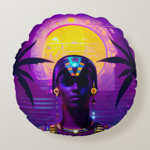 Synthwave Pharaoh Round Pillow
