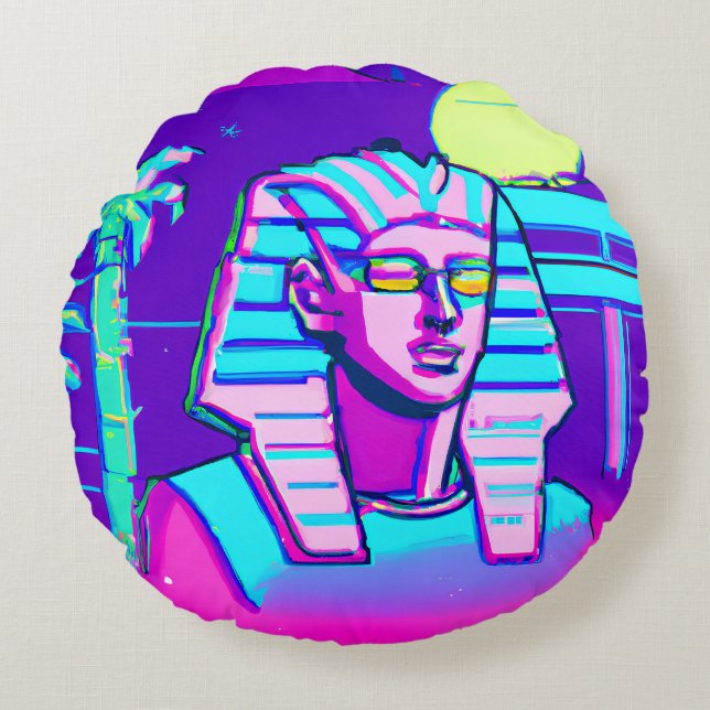 Synthwave Pharaoh Round Pillow (Front)