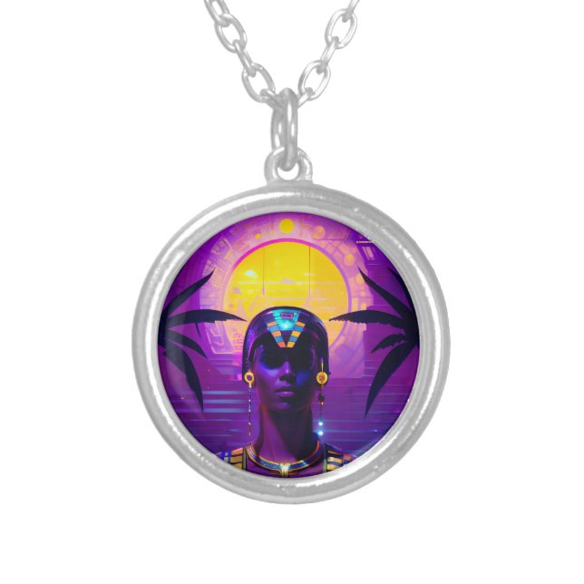 Synthwave Pharaoh Silver Plated Necklace (Front)