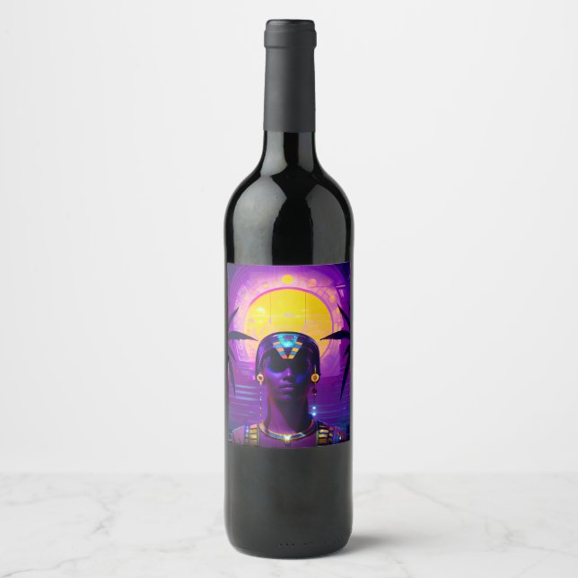 Synthwave Pharaoh Wine Label (Front)