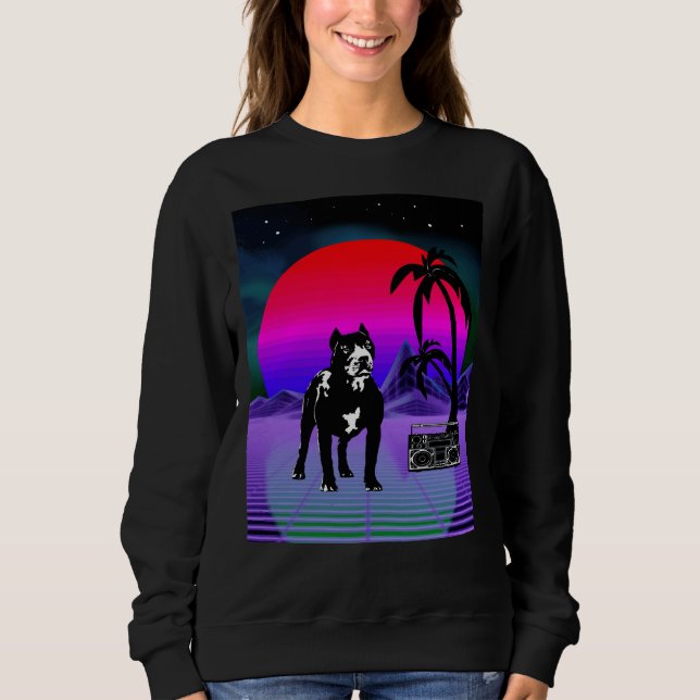 Synthwave Pitbull Dog Retro Boom Box Sweatshirt (Front)