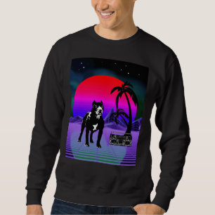 Synthwave Pitbull Dog Retro Boom Box Sweatshirt