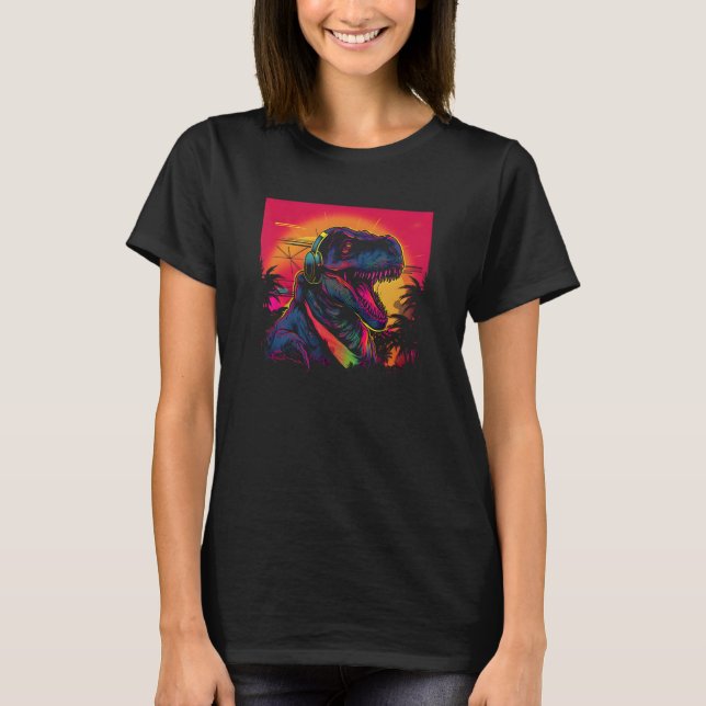 Synthwave Retro Dinosaur T-Rex Synthwave 80s Cultu T-Shirt (Front)
