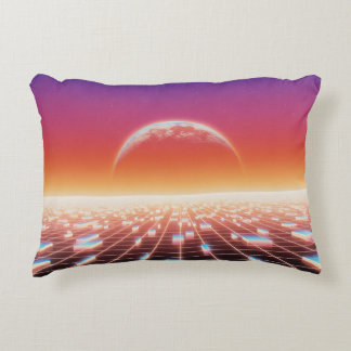 Synthwave Retro-Futuristic Landscape Accent Pillow