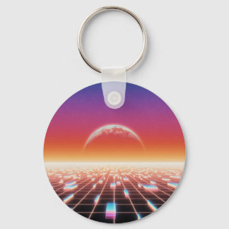 Synthwave Retro-Futuristic Landscape Keychain