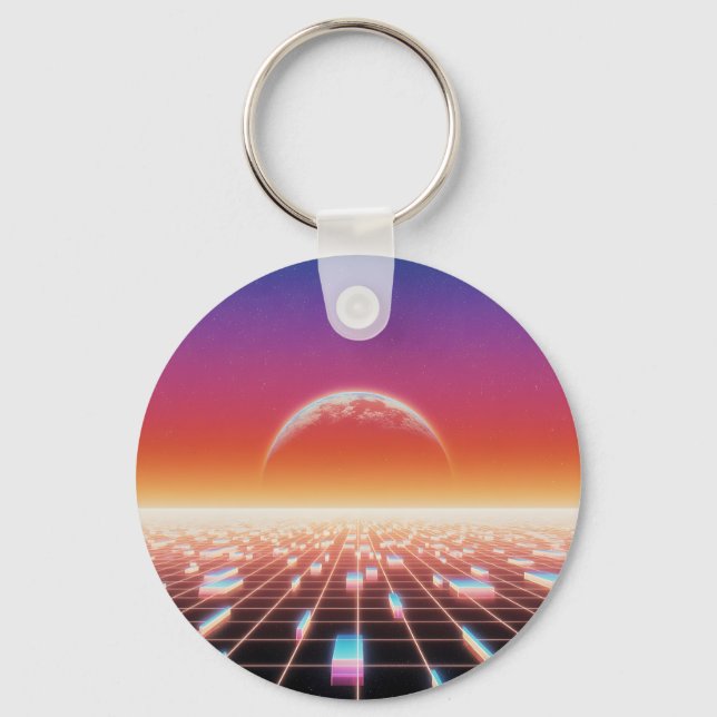 Synthwave Retro-Futuristic Landscape Keychain (Front)