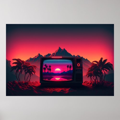 Synthwave Screen Watching the Neon World Poster