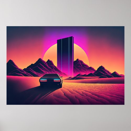 Synthwave Sentinel Signals of the Sandscape Poster
