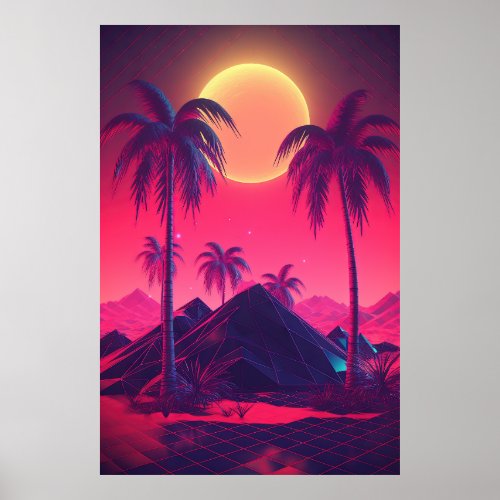 Synthwave Serenade among the Palm Trees Poster