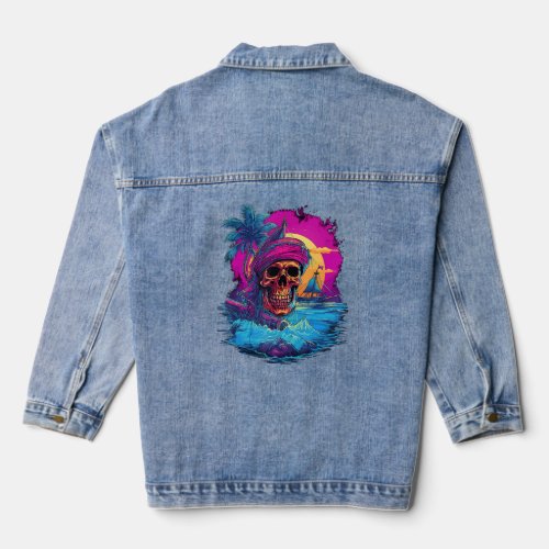 Synthwave Shipwreck Synth Inspired Pirate Skull  Denim Jacket