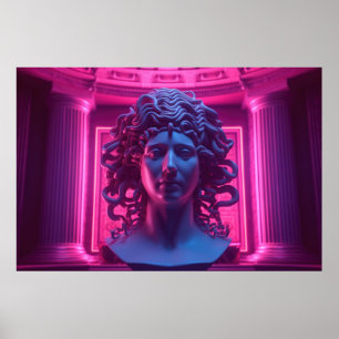 Synthwave Sirens: Vaporwave Encounter with Medusa Poster