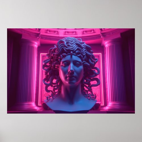 Synthwave Sirens Vaporwave Encounter with Medusa Poster