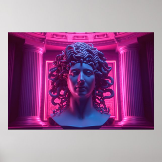 Synthwave Sirens: Vaporwave Encounter with Medusa Poster (Front)