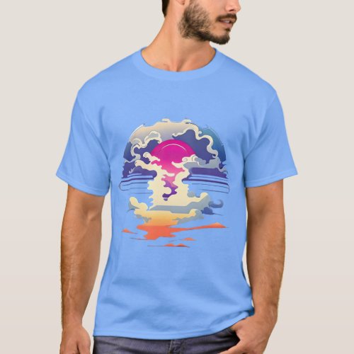 Synthwave Sun On The Ocean  T_Shirt