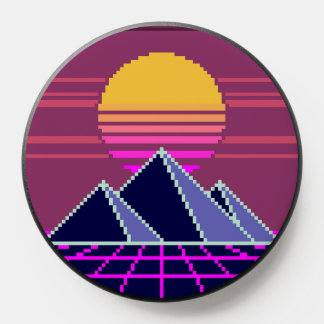 Synthwave sunset over pyramids pixel art PopSocket