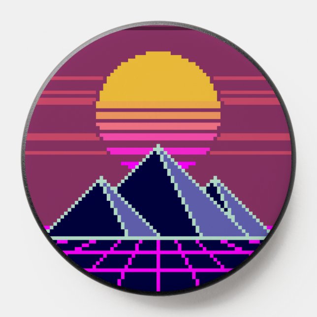 Synthwave sunset over pyramids pixel art PopSocket (Popsocket)