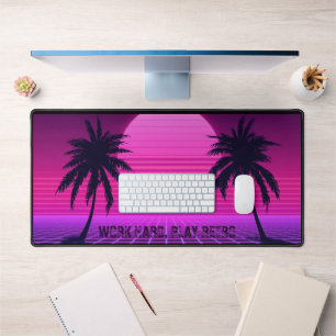 Synthwave Sunset Retro 80s Aesthetic Large Desk Mat