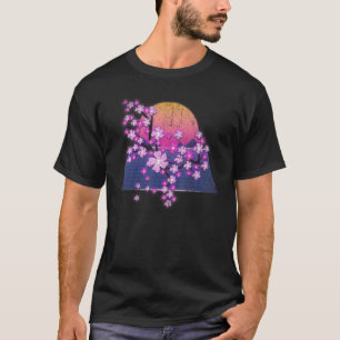 Synthwave Sunset Sakura Flower 90s Vaporwave Cherr T-Shirt