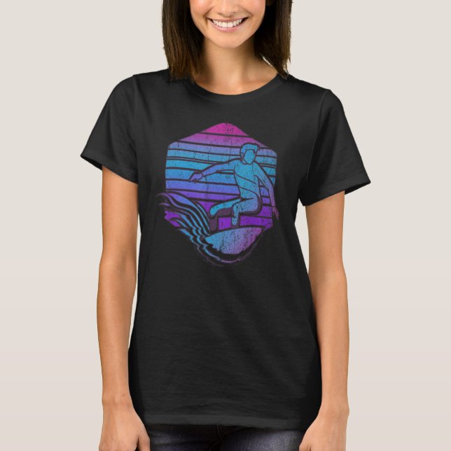 Synthwave Surfer Surfboard Surf Retro 90s Vaporwav T-Shirt (Front)
