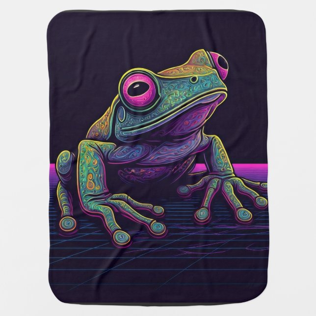 Synthwave Treefrog Baby Blanket (Front)