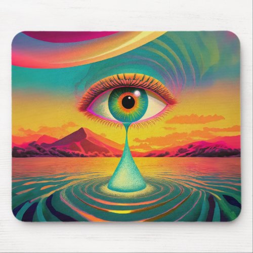Synthwave Trippy Psychedelic Eye Crying Into Lake Mouse Pad