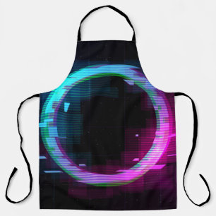 Synthwave Vaporwave Retrowave Glitch Circle with b Apron
