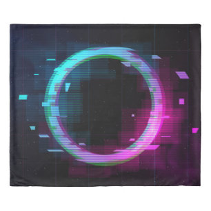 Synthwave Vaporwave Retrowave Glitch Circle with b Duvet Cover