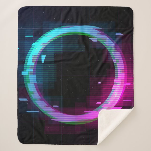 Synthwave Vaporwave Retrowave Glitch Circle with b Sherpa Blanket (Front)