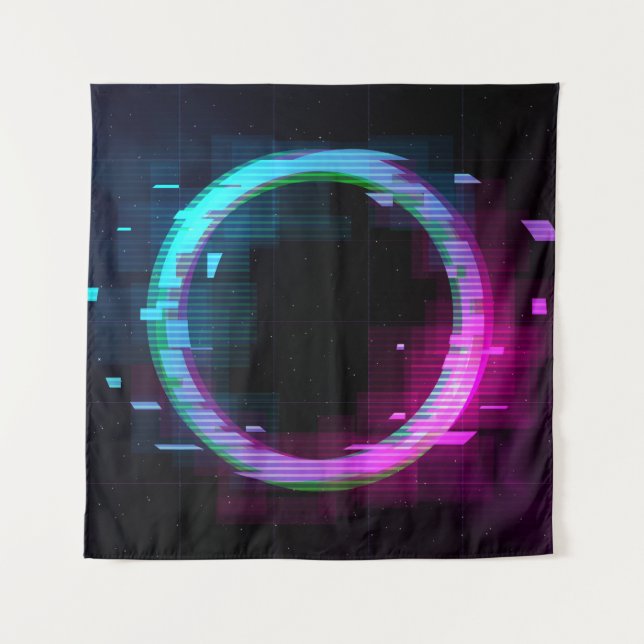 Synthwave Vaporwave Retrowave Glitch Circle with b Tapestry (Front)