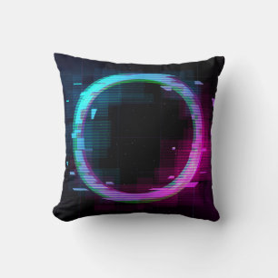 Synthwave Vaporwave Retrowave Glitch Circle with b Throw Pillow