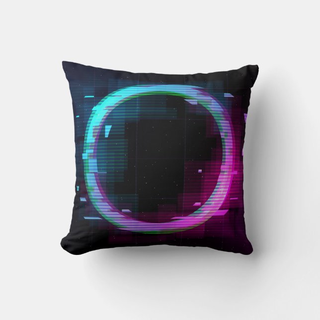 Synthwave Vaporwave Retrowave Glitch Circle with b Throw Pillow (Front)
