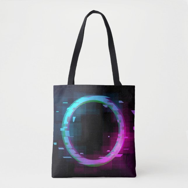Synthwave Vaporwave Retrowave Glitch Circle with b Tote Bag (Front)
