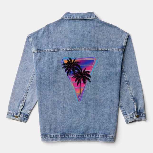 Synthwave Vaporwave Triangle Palm Trees Gradient u Denim Jacket (Back)